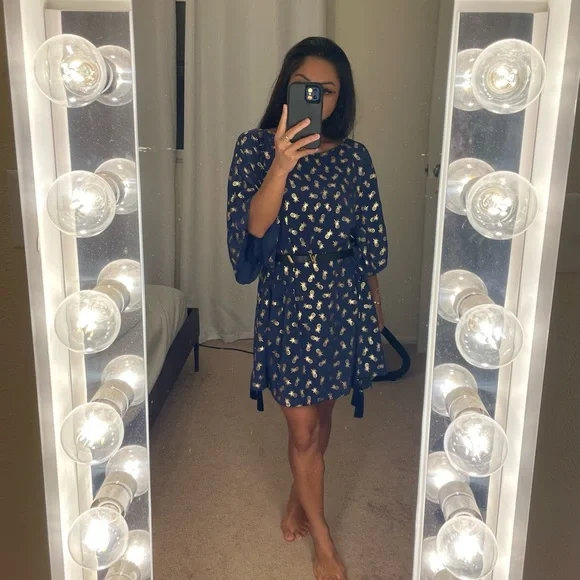 Tori Richard Dresses | Nwt Tori Richard Pinial-Adeline Pineapple Dress (Xs/S) | Color: Blue/Gold | Size: S | Crailfish's Closet